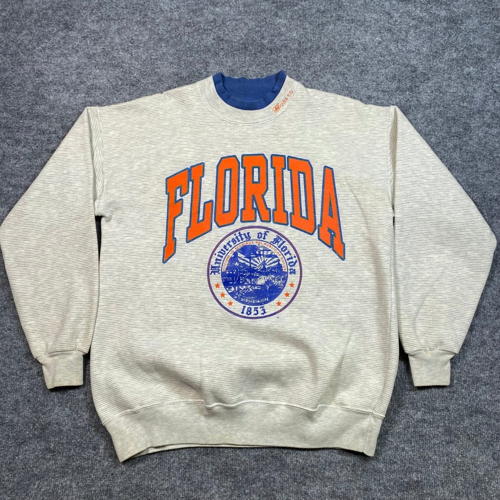 Vintage University of Florida Gators Dodger Sweatshirt Mens Large Grey Striped